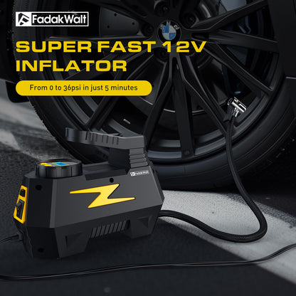 FADAKWALT Tire Inflator Portable Air Compressor, DC 12V Tire Air Pump with LED and 150PSI Digital Pressure Gauge, Portable Tire Inflator for Car Tires, Motorcycles, Bike, Ball (Yellow)
