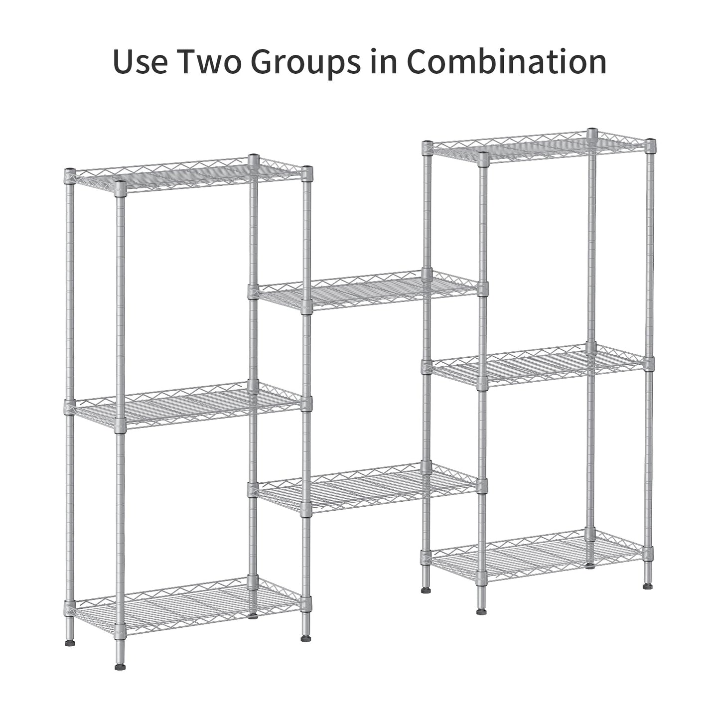SINGAYE 4 Tier Shelf Adjustable Storage Shelf Wire Shelving,350LBS Load Capacity,Metal Storage Rack for Kitchen Office Home Storage Pantry Room,Silver,17.32" W X 11.41”D X43.3” H