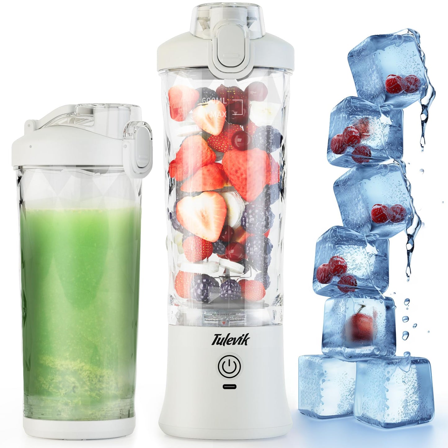 Portable Blender, Personal Size Blenders for Shakes and Smoothies, 20 Oz Mini Smoothies Blender, Kitchen USB Rechargeable Blender Cups with Travel Lid For Kitchen/Gym/Travel/Office, BPA-Free, White