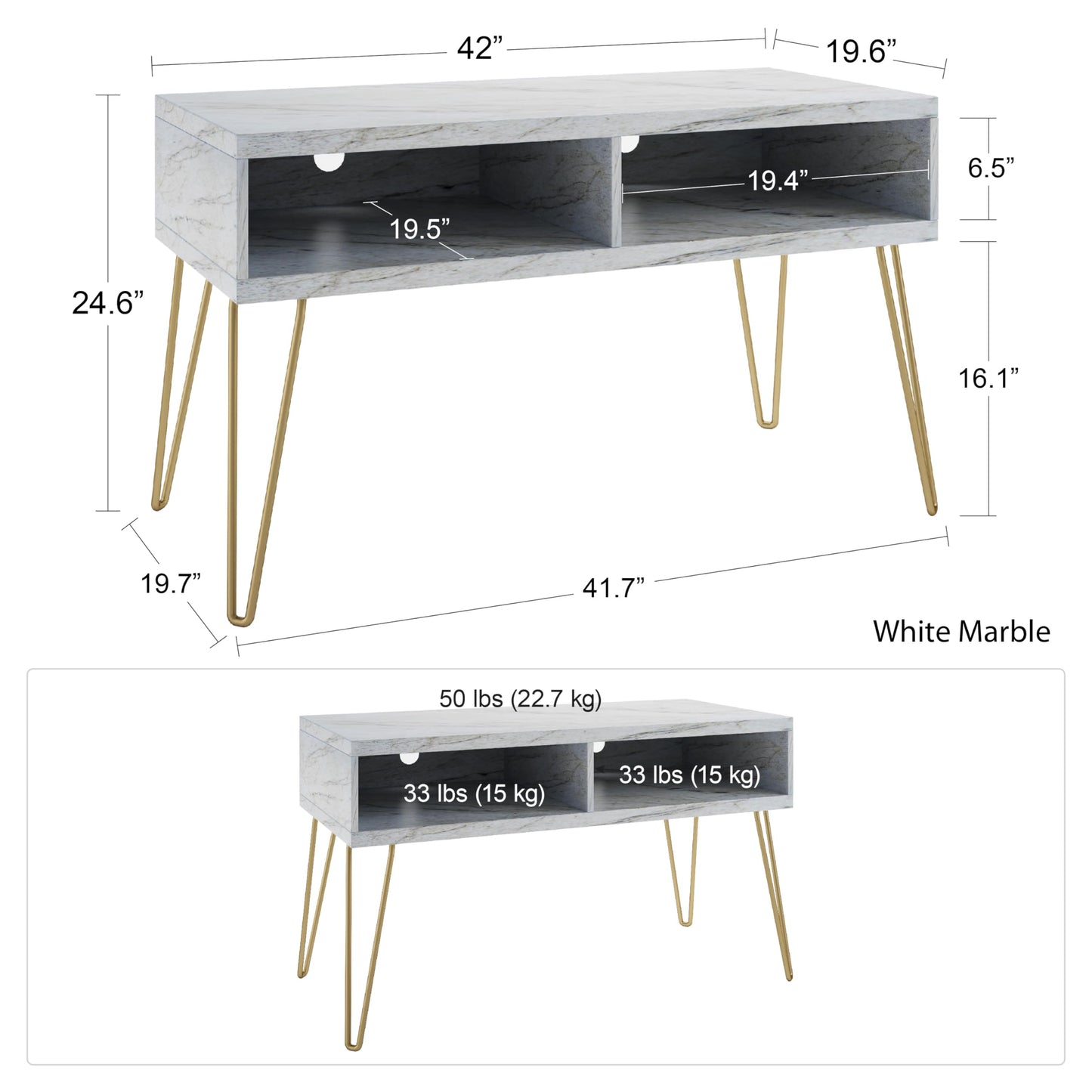 Novogratz Athena TV Stand for TVs up to 42", White Faux Marble