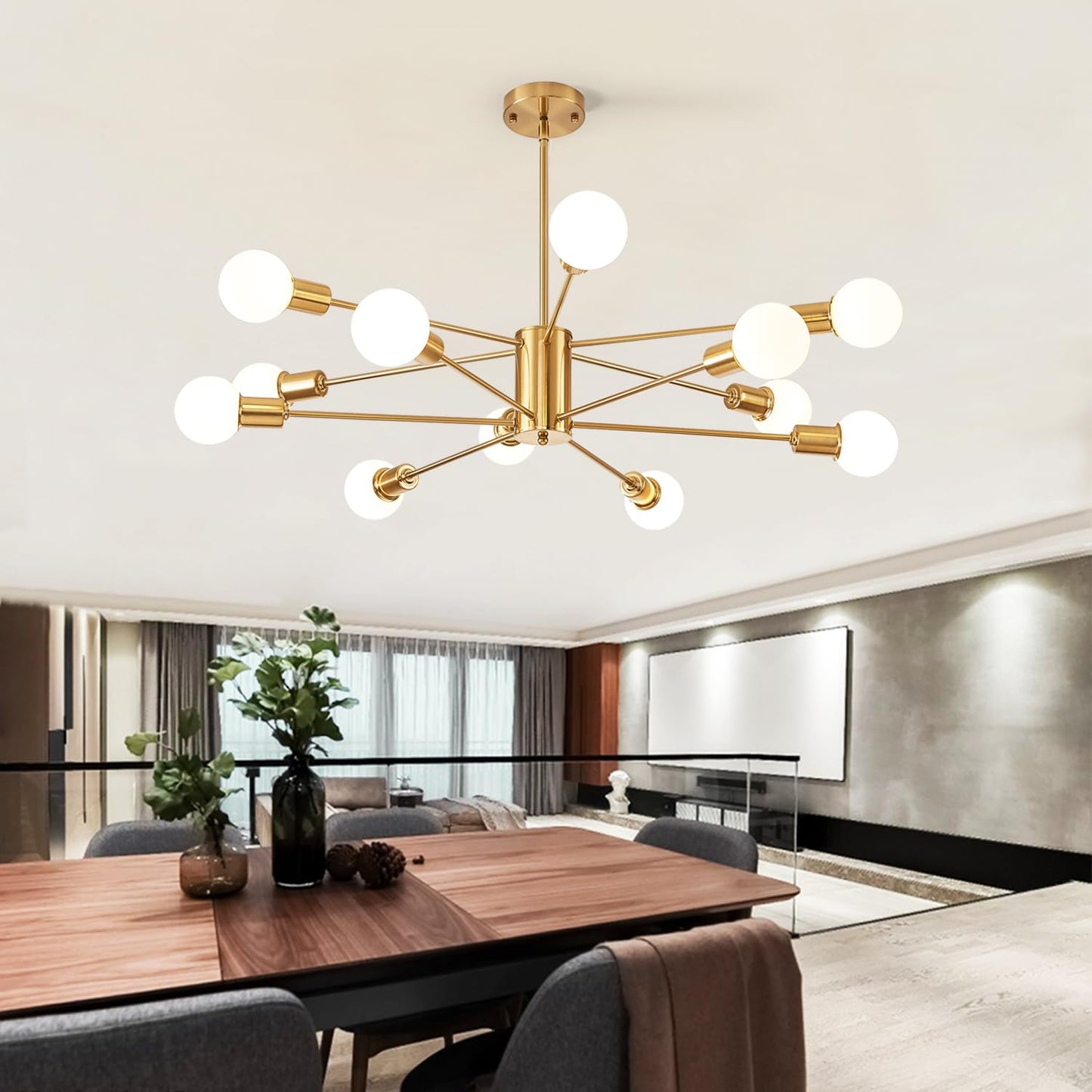 Gold Chandelier for High Ceilings, 12 Lights
