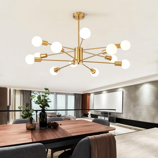 Gold Chandelier for High Ceilings, 12 Lights