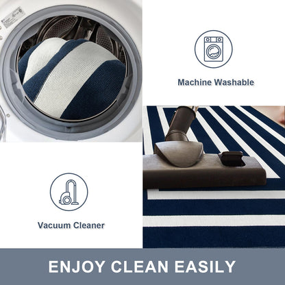 Lahome Modern Outdoor Patio Rug, Washable 5x8 Area Rug Living Room Bedroom Rugs Indoor Outdoor Cotton Rug, Farmhouse Woven Large Blue Geometric Carpet for Backyard Dining Porch