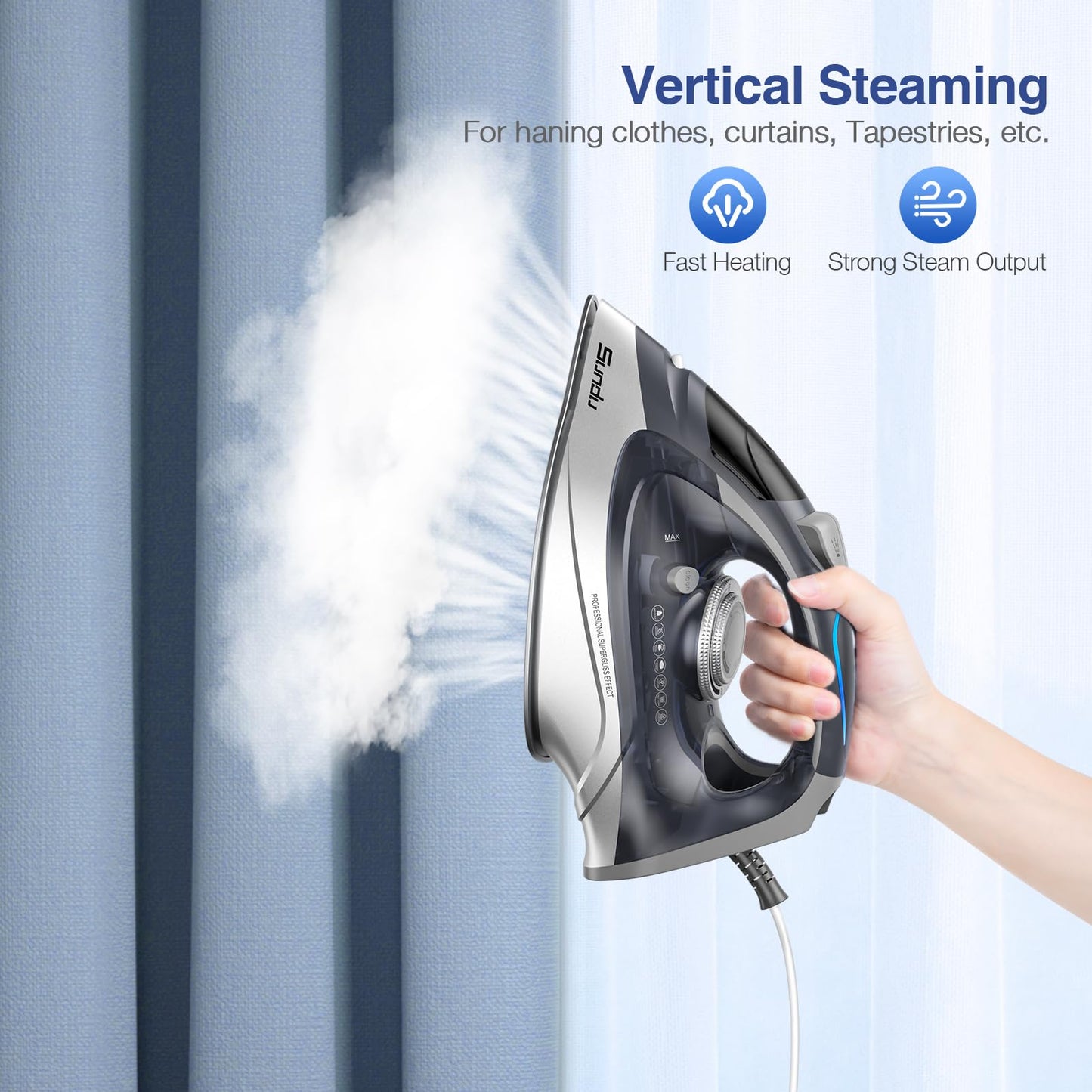 Sundu 1700W Steam Iron with Nonstick Soleplate