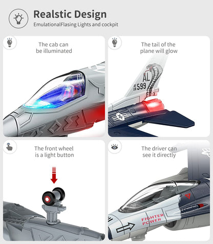 Geyiie Airplane Toys for Kids, Army Fighter Jet Diecast Plane Toys Helicopter for Boys Grils, Pull Back Airplanes with Light, Air Transport Toy Bomber Outdoor Gifts for Toddler Age 3-8 Easter Gifts