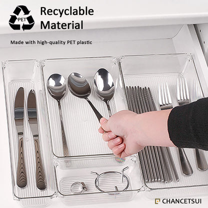 48Pcs Clear Plastic Drawer Organizer Set 4-Size Versatile Vanity and Desk Drawer Storage Bins, Drawer Organizer Trays and Bathroom Drawer Organizer for Jewelries, Kitchen Utensils, Office Supply