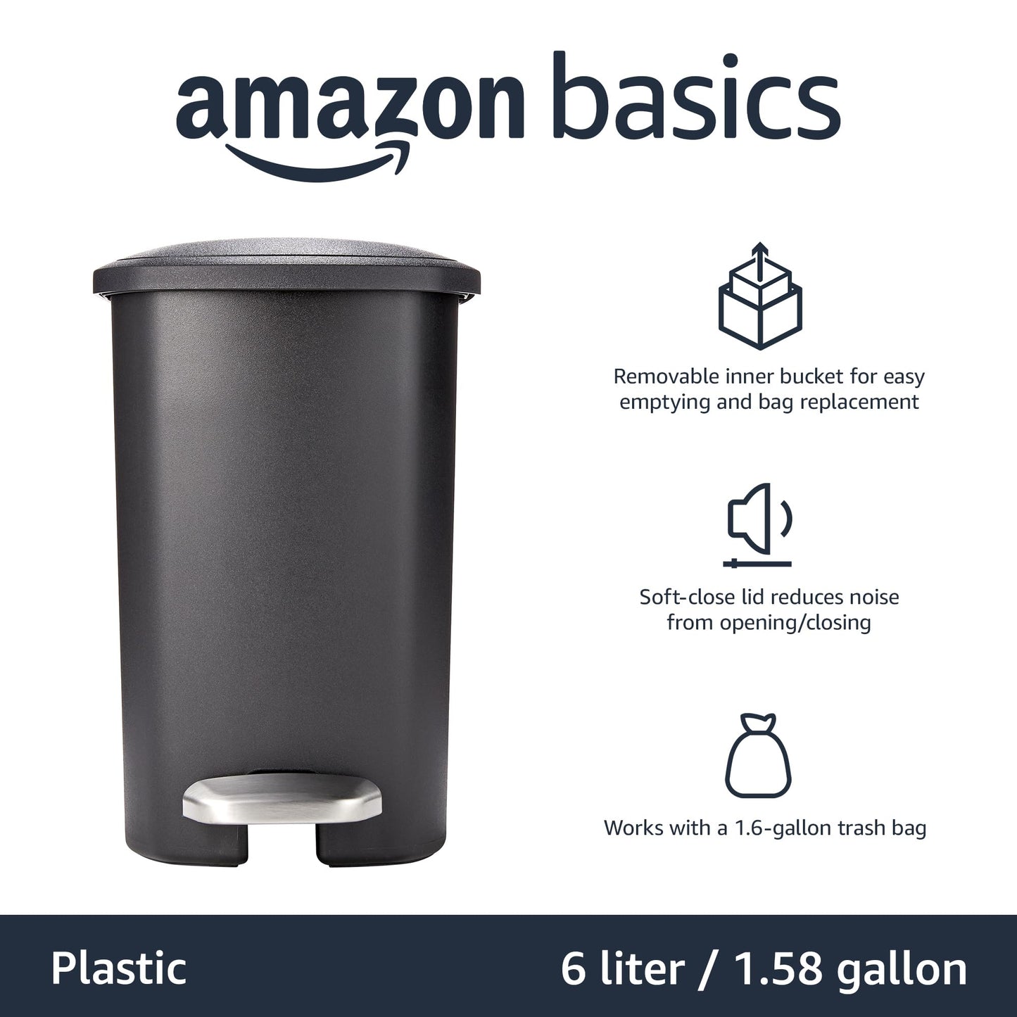 Amazon Basics Compact Plastic Trash Can with Pedal