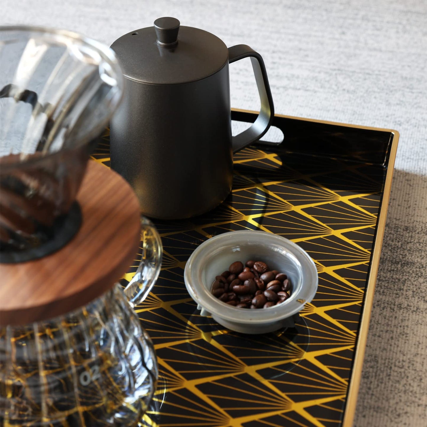 Spsyrine Black and Gold Decorative Tray for Living Room, 15.6” X 10.2" Modern Plastic Coffee Serving Table Tray for Ottoman Bathroom Kitchen (Rectangle)