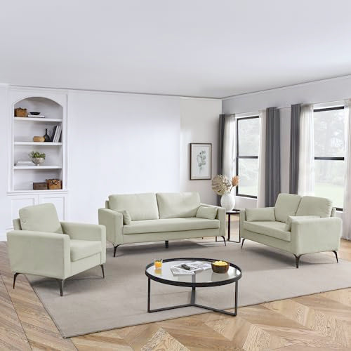ERYE 3 Pieces Living Room Sofa Sets Include Armchair,Loveseat and 3Seaters Couch,Corduroy Upholstered Tufted Sofa&Couch with 4 Pillows and Metal Legs for Home Office Apartment