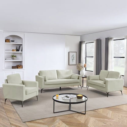 ERYE 3 Pieces Living Room Sofa Sets Include Armchair,Loveseat and 3Seaters Couch,Corduroy Upholstered Tufted Sofa&Couch with 4 Pillows and Metal Legs for Home Office Apartment