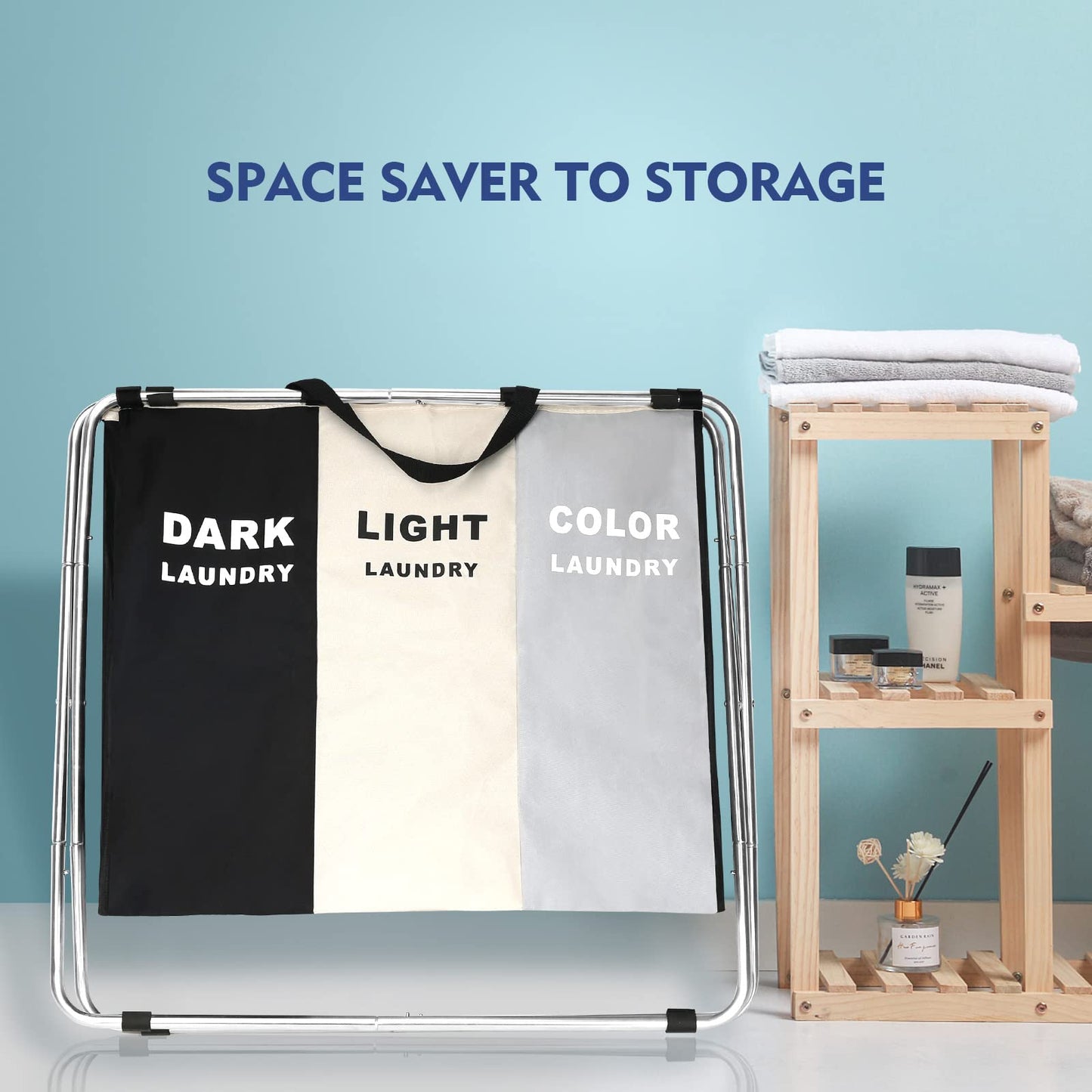 Large 3-Section Collapsible Laundry Hamper