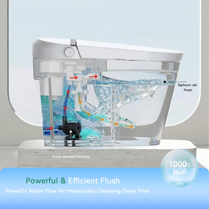 EIYHOME Smart Bidet Toilet,One Piece Bidet Toilet with Auto Open Close, Auto Flush, Foot Sensor Operation, Heated Seat，Warm Water & Dryer，Night Light，LED Display,White Remote Control