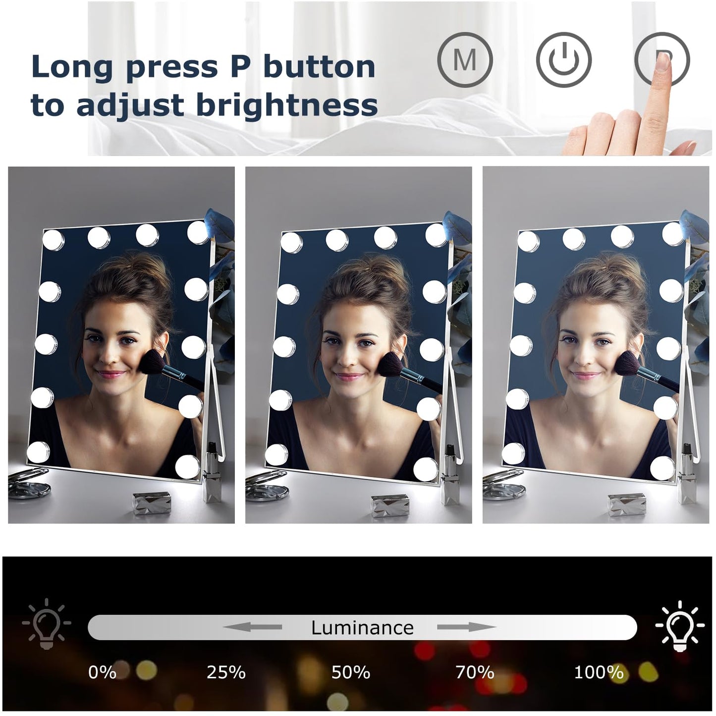 RAHYUN Makeup Mirror with Lights, Vanity Mirror with Lights Hollywood Style, 3 Color Modes, 12 Dimmable LED Bulbs, Touch Control, 360° Rotation, Lightweight & Elegant, 10"x 12"