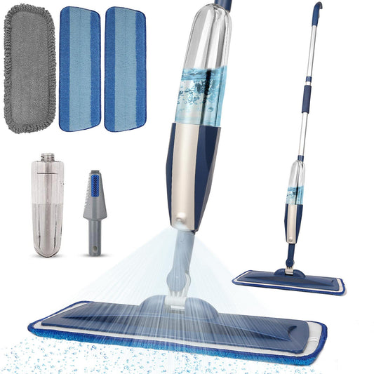 Mops for Floor Cleaning Wet Spray Mop with Refillable Spray Bottle and 3 Washable Microfiber Pads Home or Commercial Use Dry Wet Flat Mop for Hardwood Laminate Wood Ceramic, Purple