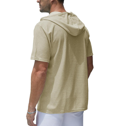 Muscle Killer Men's Henley Short Sleeve Casual Basic Hooded Tee Summer Button Henley Waffle T Shirt Hoodie White