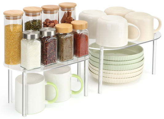 2 Pack Clear Stackable Cabinet Organizer Shelves