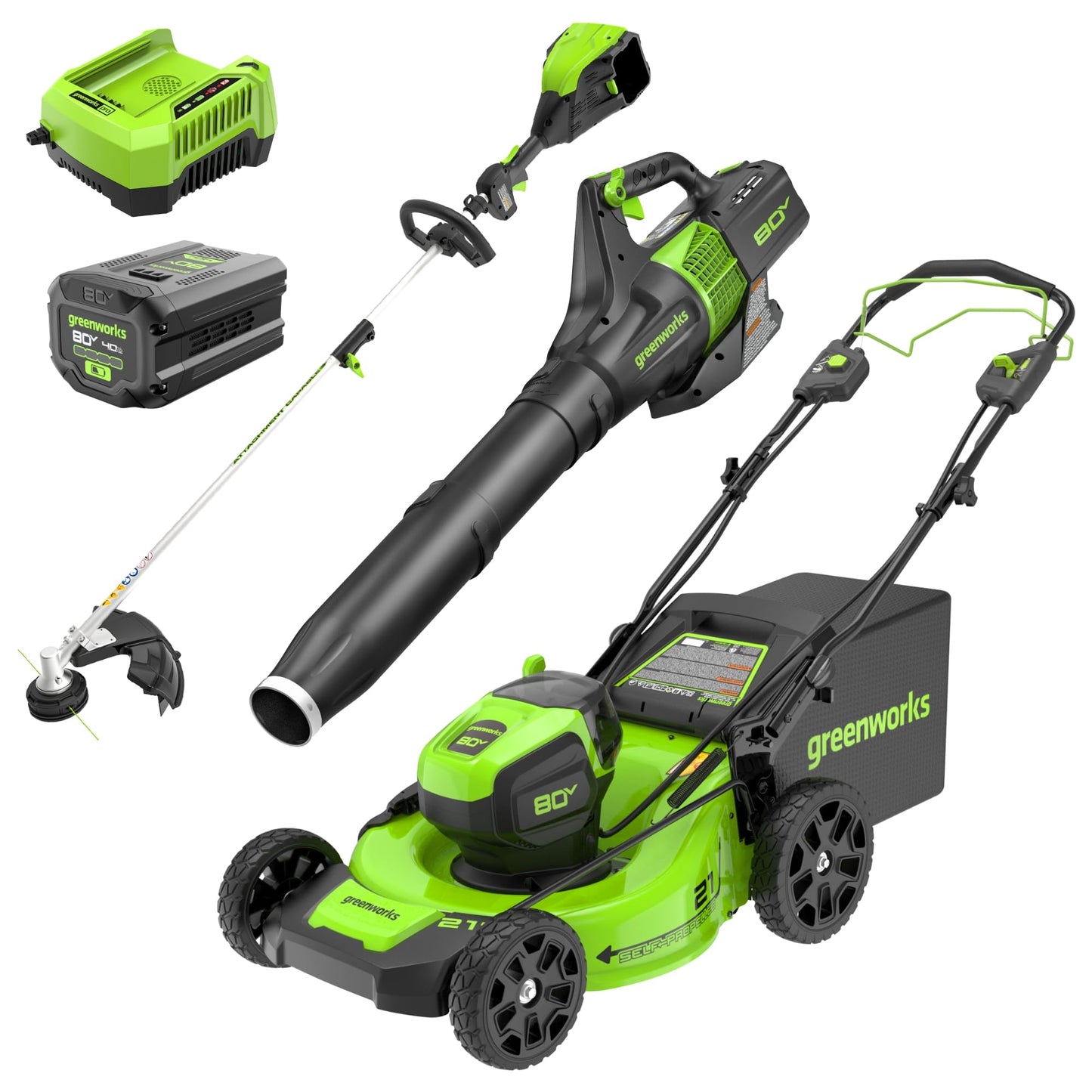 80V Cordless Lawn Mower with Blower & Trimmer