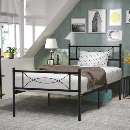 Twin Platform Bed Frame with Headboard, Black