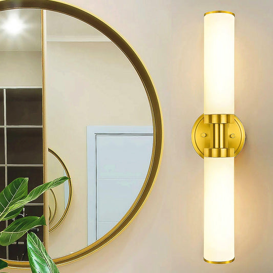 Mecuss Modern Vanity Lights for Bathroom: 21inch Wall Mounted Sconces Wall Lighting Fixtures, White Glass with Elegant Brushed Gold Brass Finish for Bedroom Over Mirror(Bulb Exclude)