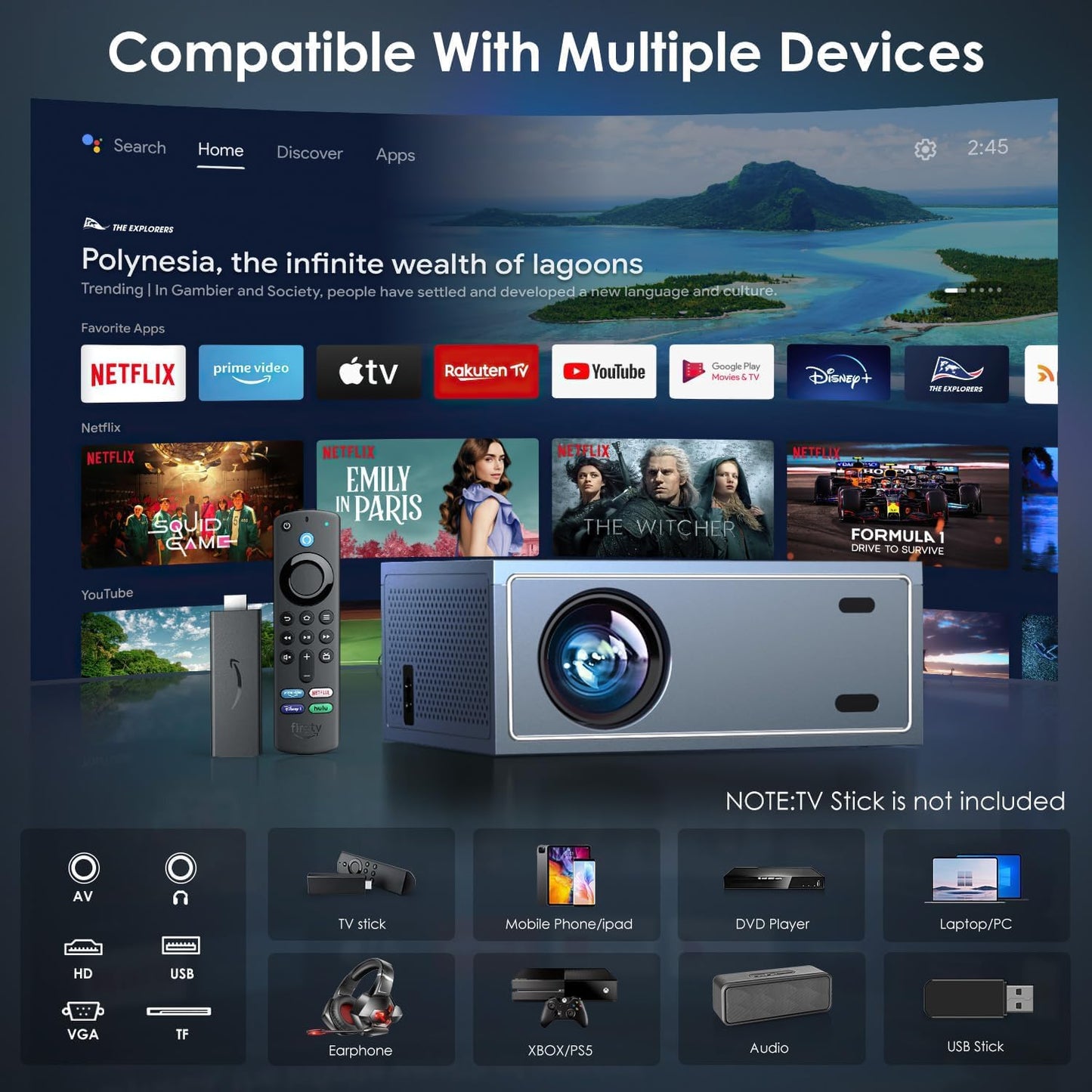 OWNKNEW 4K Mini Projector with WiFi and Bluetooth