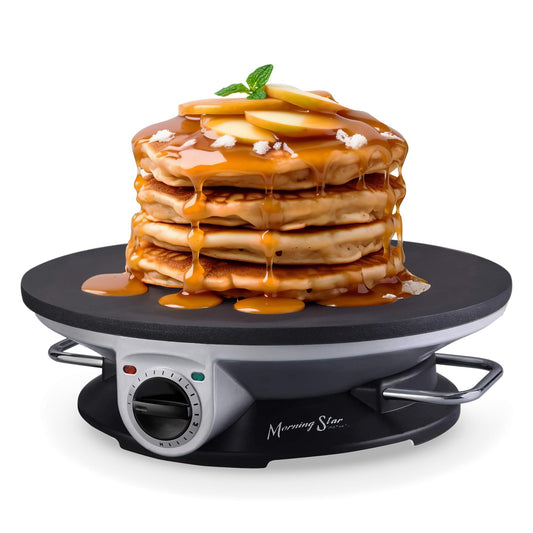 Morning Star 13" Electric Crepe Maker - Easy usage with Temperature Knob, Portable, Non Stick - Perfect for Gifting, Pancake, Quesadilla, Roti, Omelette(Standard) (Standard) (Pancake Maker)