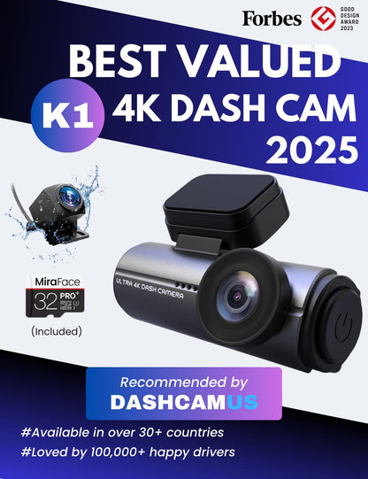 MiraFace 4K Dash Cam Front Rear Wi-Fi 32GB