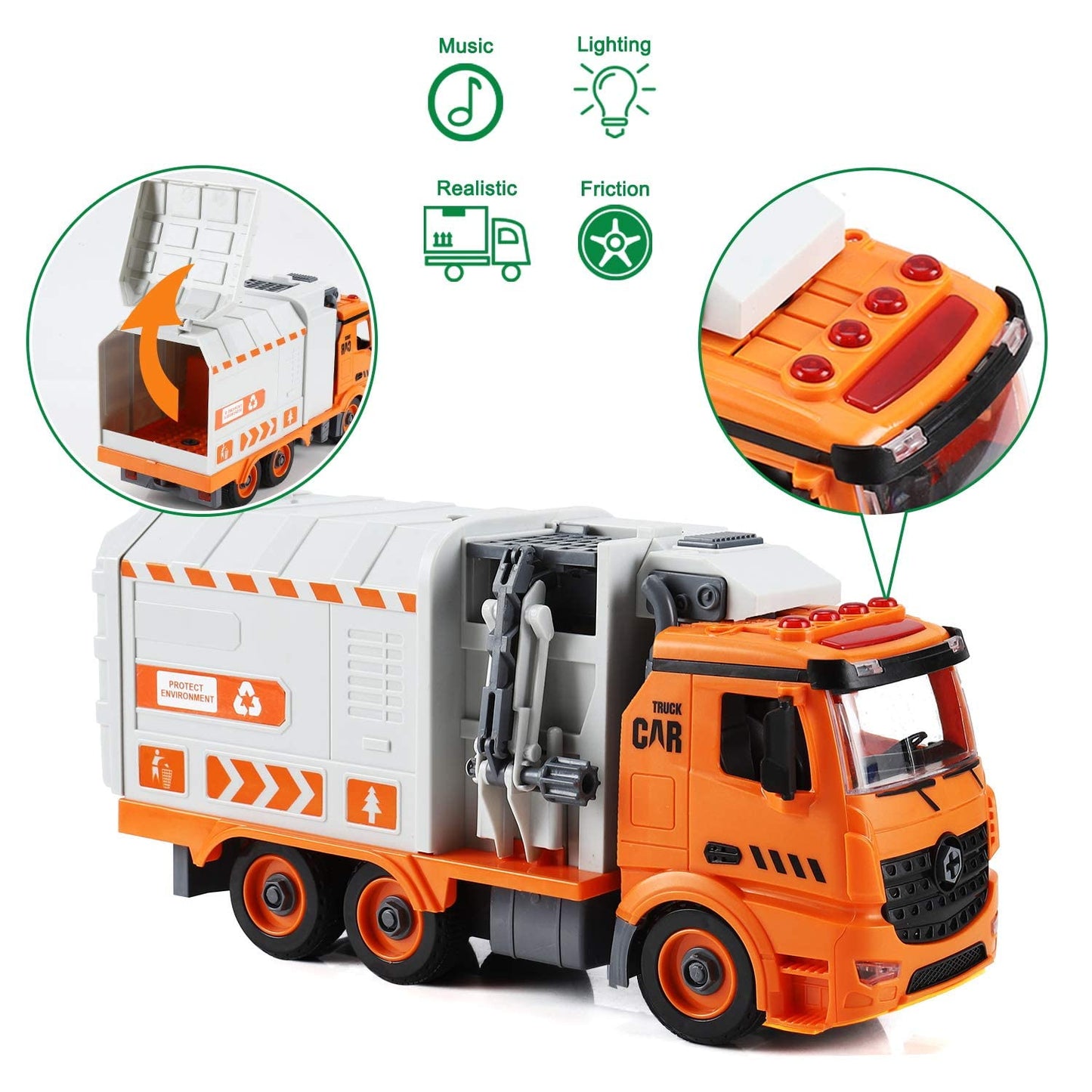 Garbage Truck Toy with Lights and Sounds