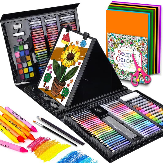 Art Supplies for Kids, Art Set, Art Kit, Drawing Kits, Art and Crafts with Origami Paper, Scissors, Markers, Kindergarten Homeschool Supplies Christmas Birthday Gift (Black)