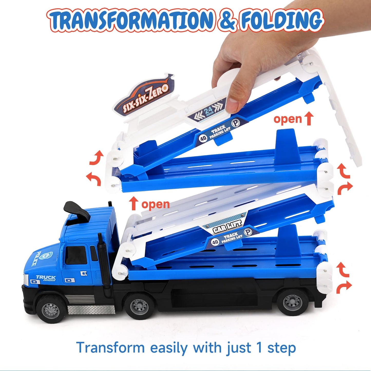 Transporter Truck with Race Track and Cars
