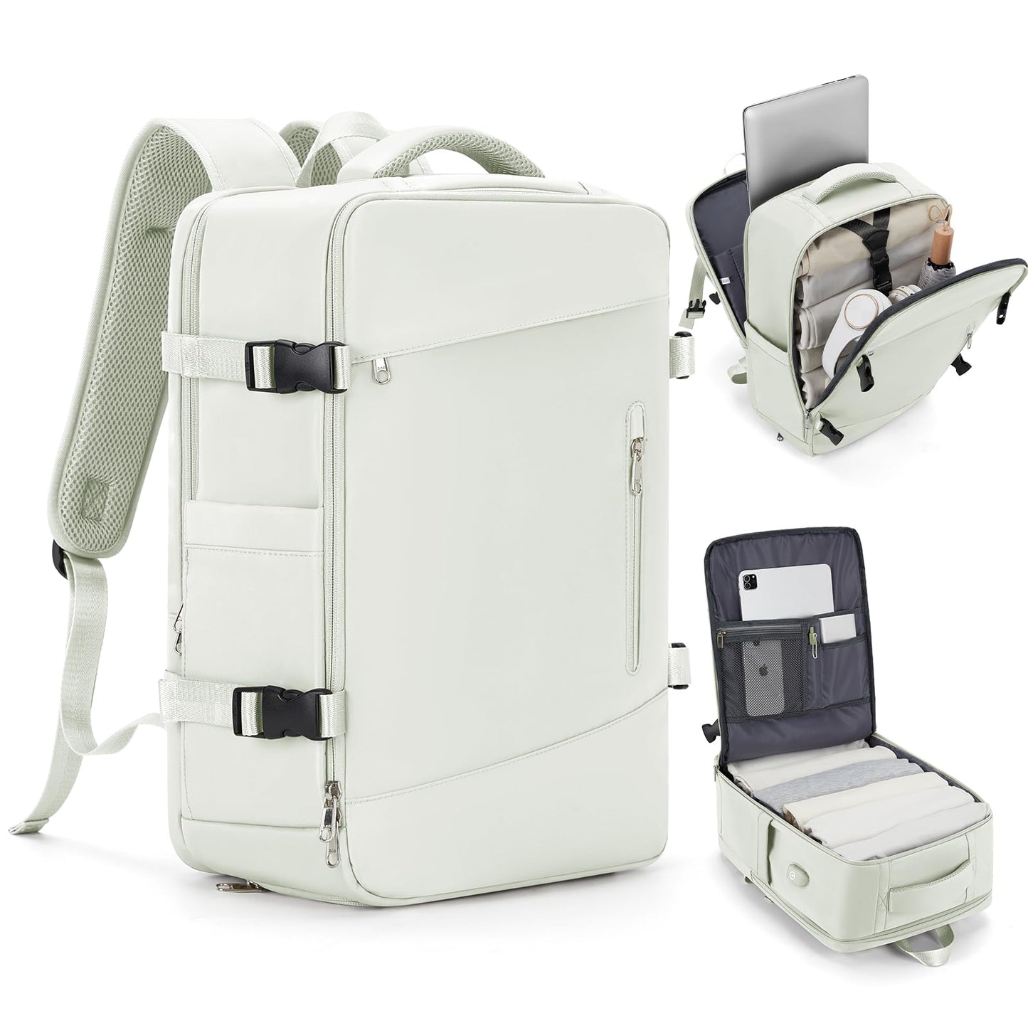 Large Travel Backpack for Women Carry On Airline Flight Approved Expandable Work Personal Item size Backpack Bag with Laptop compartment for College Men Waterproof Hiking Mochila de Viaje MoonWhite