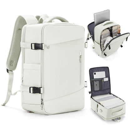 Large Travel Backpack for Women Carry On Airline Flight Approved Expandable Work Personal Item size Backpack Bag with Laptop compartment for College Men Waterproof Hiking Mochila de Viaje MoonWhite