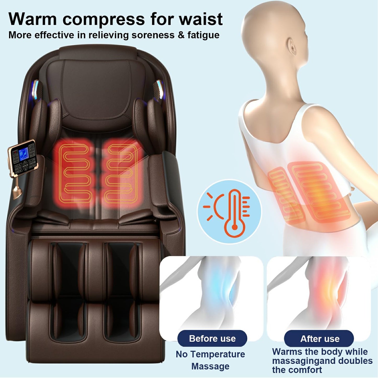 QOOQI Full Body Massage Chair, Zero Gravity Massage Chair, Automatic Shoulder Height Detection Massage Chair Recliner with Foot Rollers, Built-in Heater, Bluetooth Player for Home, Office.