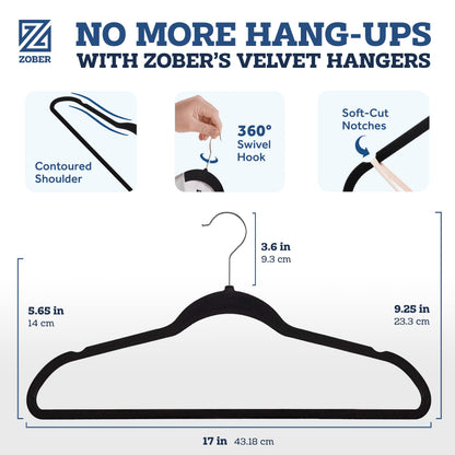 ZOBER Velvet Hangers - Non-Slip 50 Pack