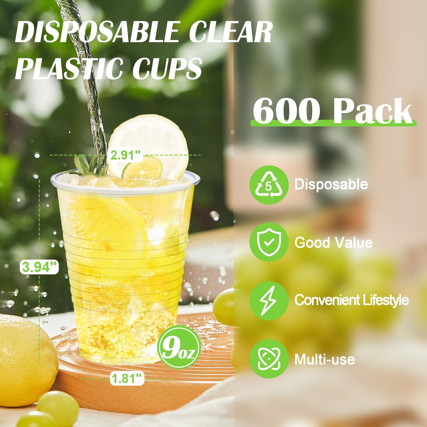 Lamosi 600 Pack 9 oz Clear Plastic Cups,9 Ounce Disposable Cups, Cold Party Drinking Cups for Parties, Picnics, BBQs, Travel, Halloween, Christmas Party, and Events