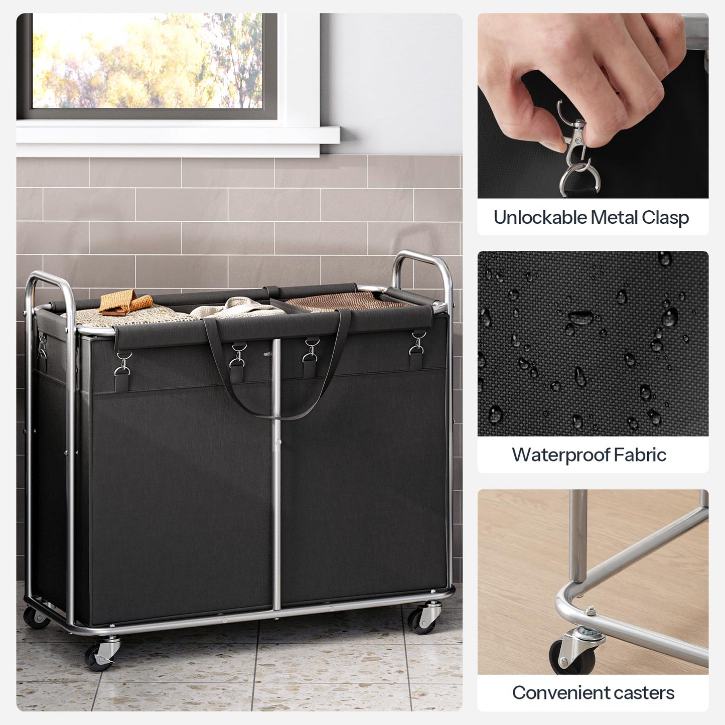 HOOBRO Rolling Laundry Basket with Wheels, 174L