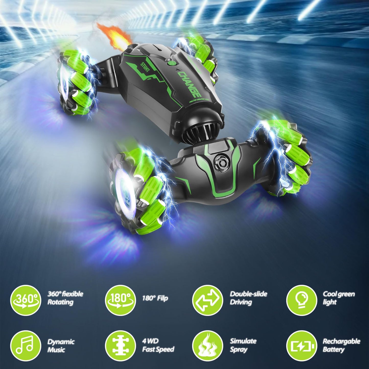 Remote Control Car RC Toys: - RC Drift Car Rechargeable Toy Cars with Light Music Gesture Sensing RC Stunt Car Transformer 360° Rotating Hand Controlled RC Car Christmas Birthday Gift for Boys 4-7