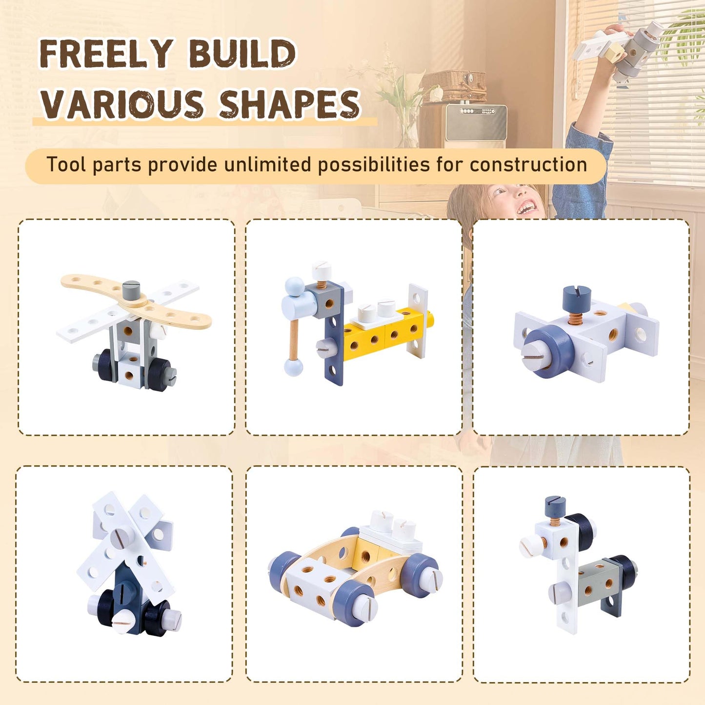 Kids Wooden Tool Bench with Realistic Tools Set