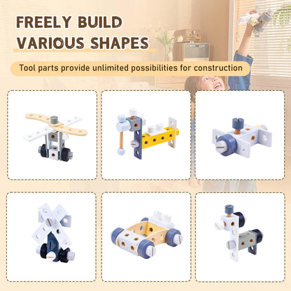 Kids Wooden Tool Bench with Realistic Tools Set