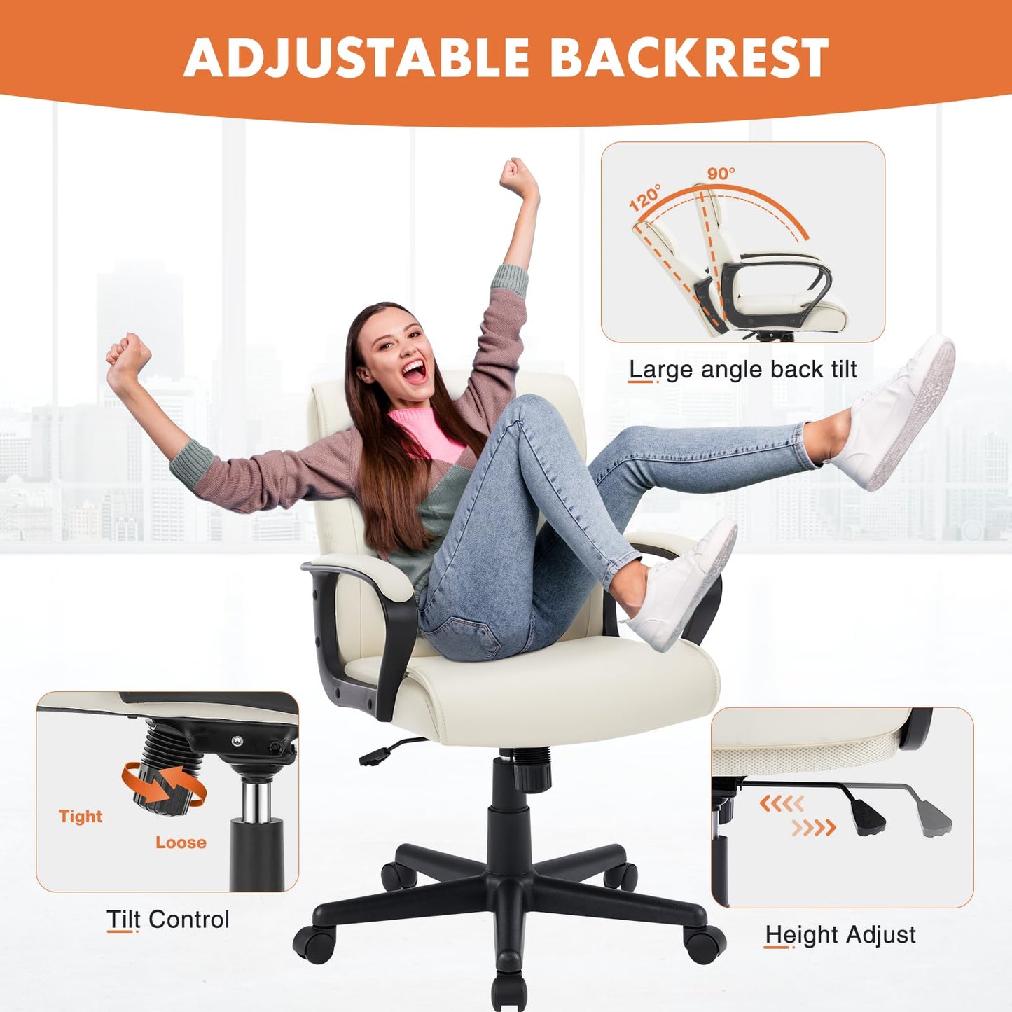 Ergonomic Adjustable Office Chair with Padded Armrests