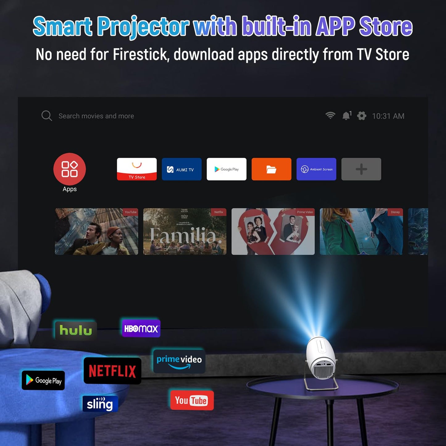 Portable 4K Mini Projector with WiFi and Bluetooth