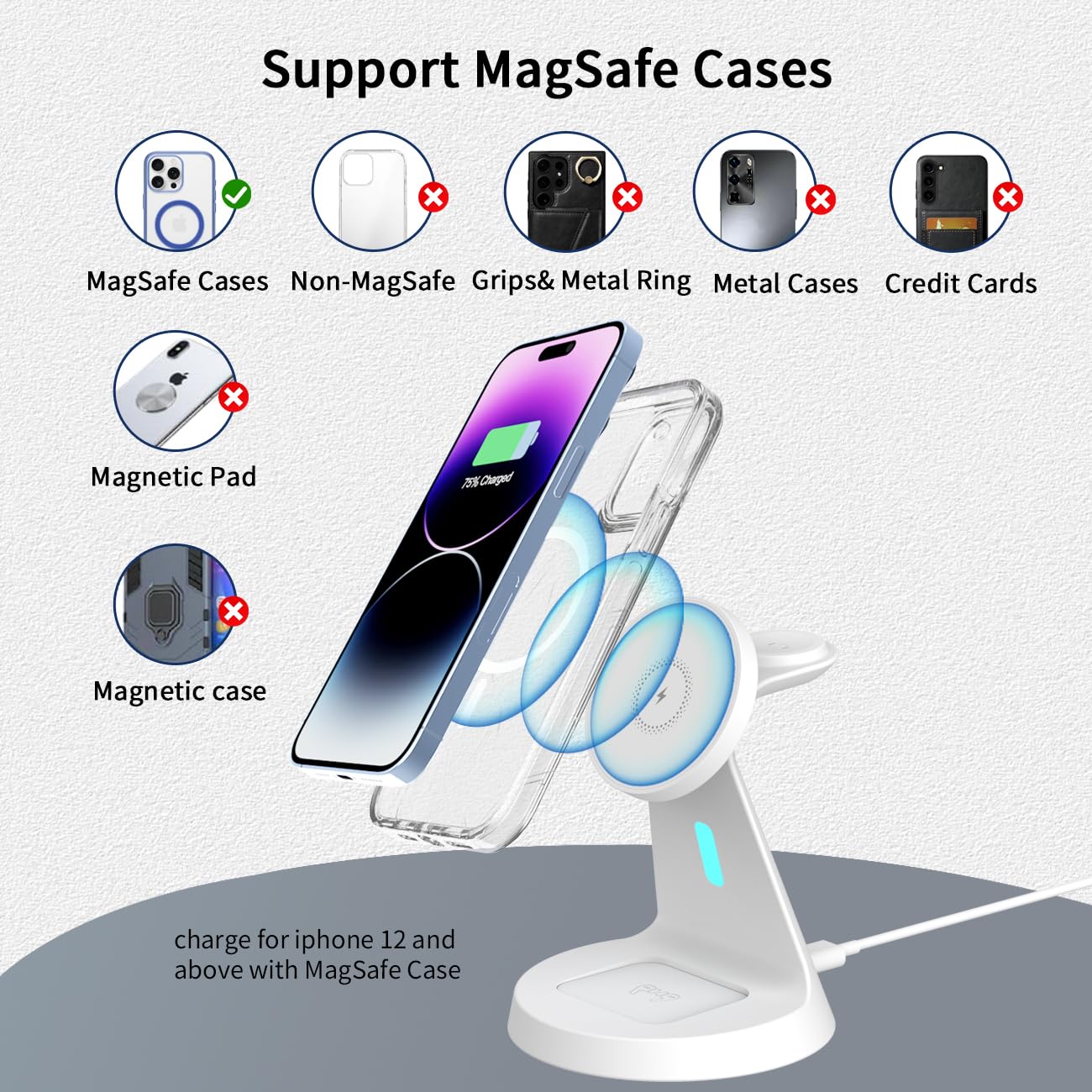 3 in 1 Charging Station Compatible with Magsafe Charger Wireless Charging Station for iPhone 17 16 15 14 13 12 Series Wireless Charger Stand for AirPods Wireless Charging Stand for iWatch Series