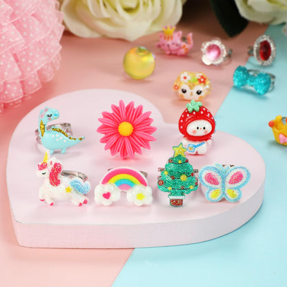Adjustable Pretend Play Girl Jewel Rings Set