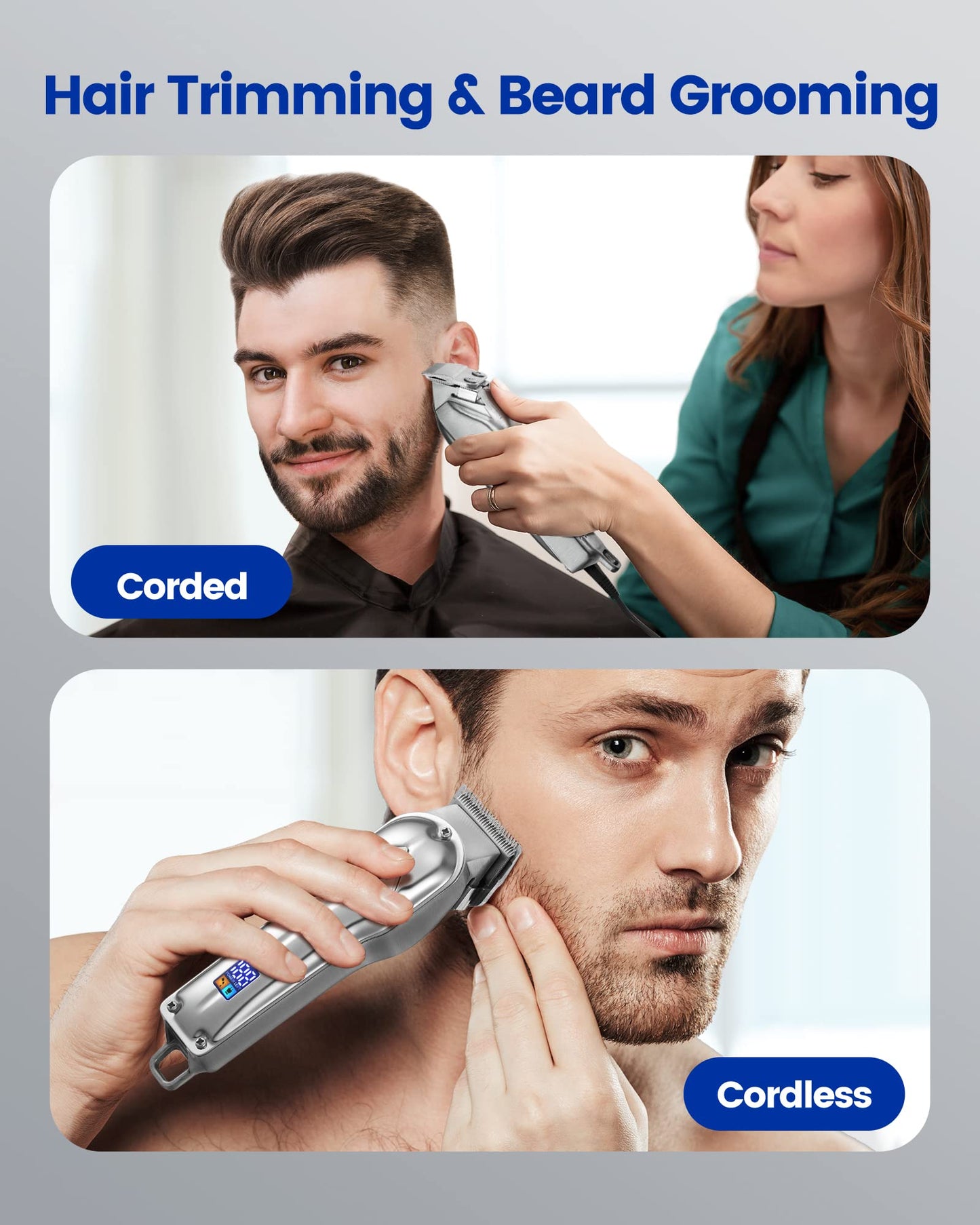 GLAKER Hair Trimmer for Men - Professional Clippers and Trimmers Set, Cordless Clippers for Hair Cutting, Rechargeable Barber Kit with T Blade Liner and Complete Guards Set for Men's Grooming