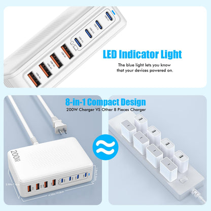 200W USB C Charging Station for Multiple Devices