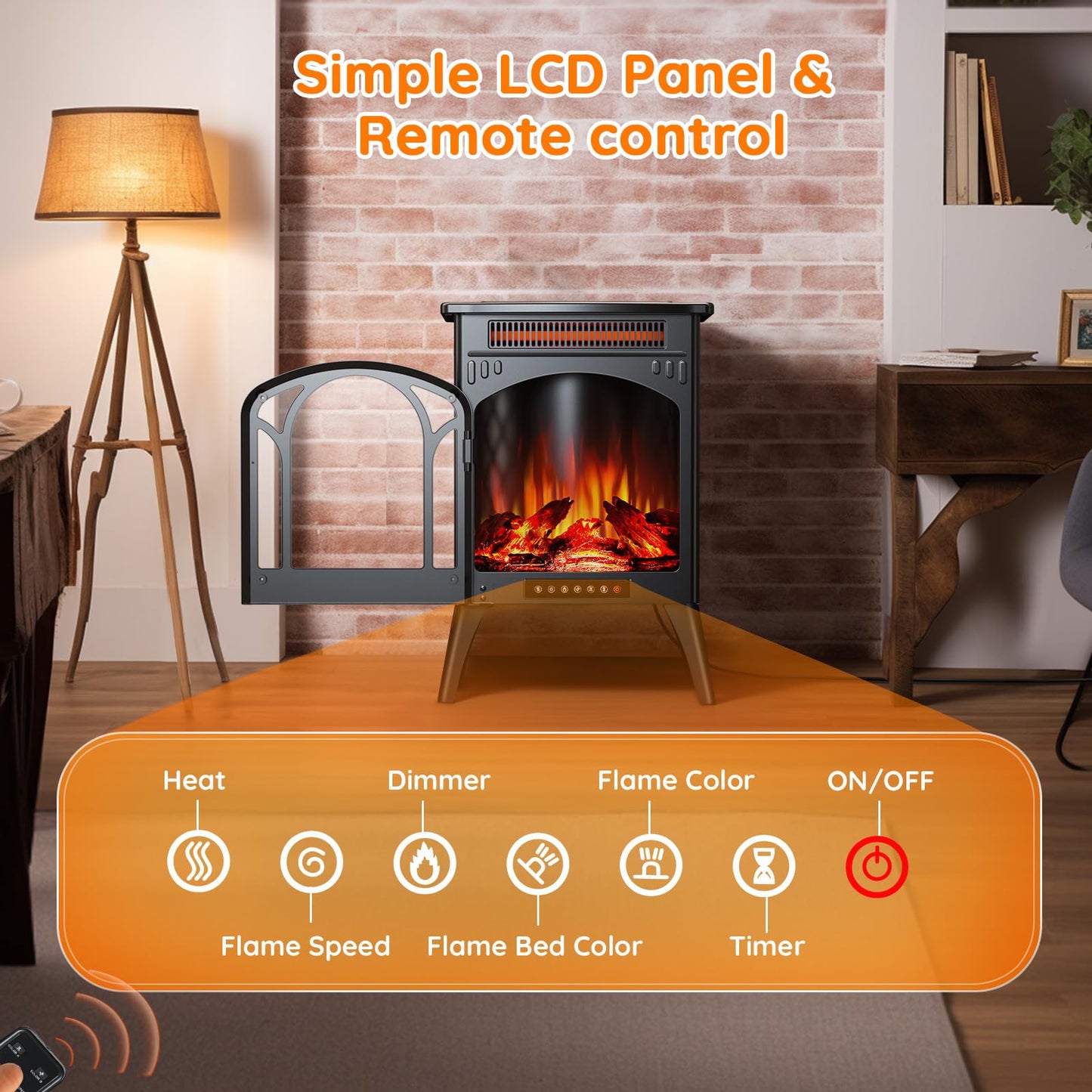 Rintuf 1500W Electric Fireplace Heater with Remote