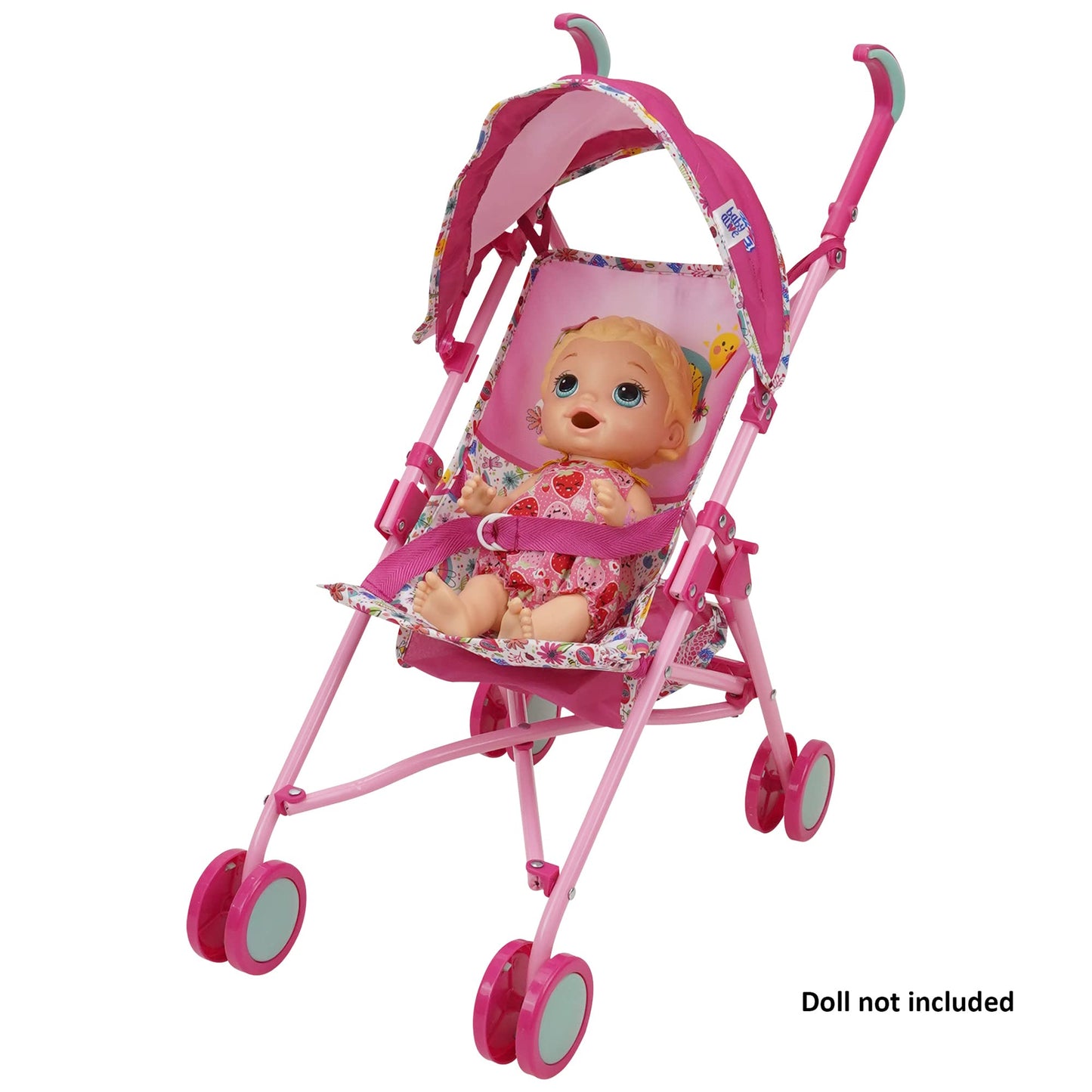 Baby Alive: Doll Stroller - Pink & Rainbow - Fits Dolls Up to 24", Retractable Canopy, Safety Harness for Baby Doll, Two-Toned Handle & Wheels, Storage Basket, for Kids Ages 3+