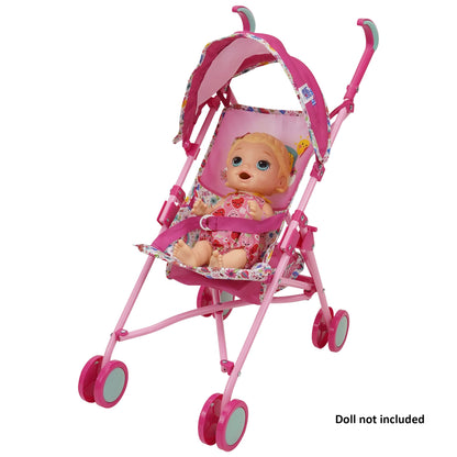 Baby Alive: Doll Stroller - Pink & Rainbow - Fits Dolls Up to 24", Retractable Canopy, Safety Harness for Baby Doll, Two-Toned Handle & Wheels, Storage Basket, for Kids Ages 3+