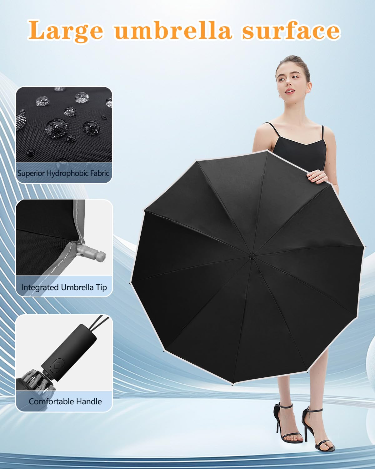 Large Windproof Inverted Umbrella with Reflective Strip