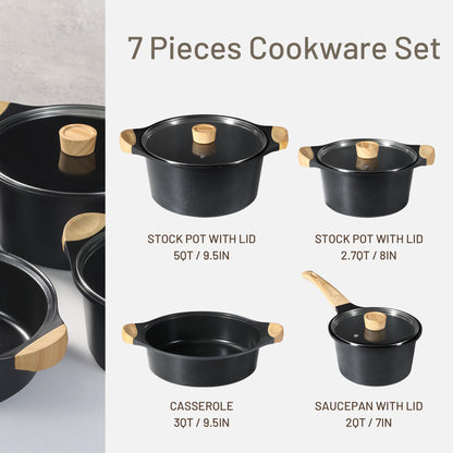 CAROTE 7-Piece Nonstick Cookware Set, Induction Ready