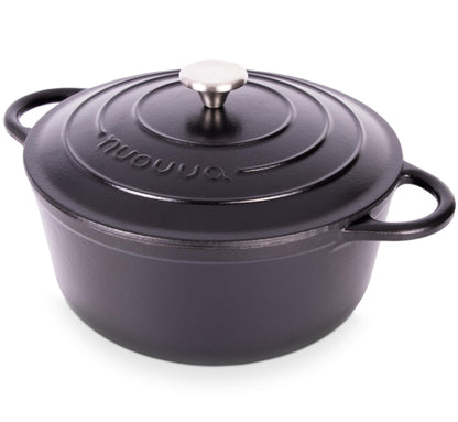 Cast Iron Dutch Oven with Lid – Non-Stick Ovenproof Enamelled Casserole Pot, Oven Safe up to 500° F – Sturdy Dutch Oven Cookware – Black, 6.4-Quart, 28cm – by Nuovva